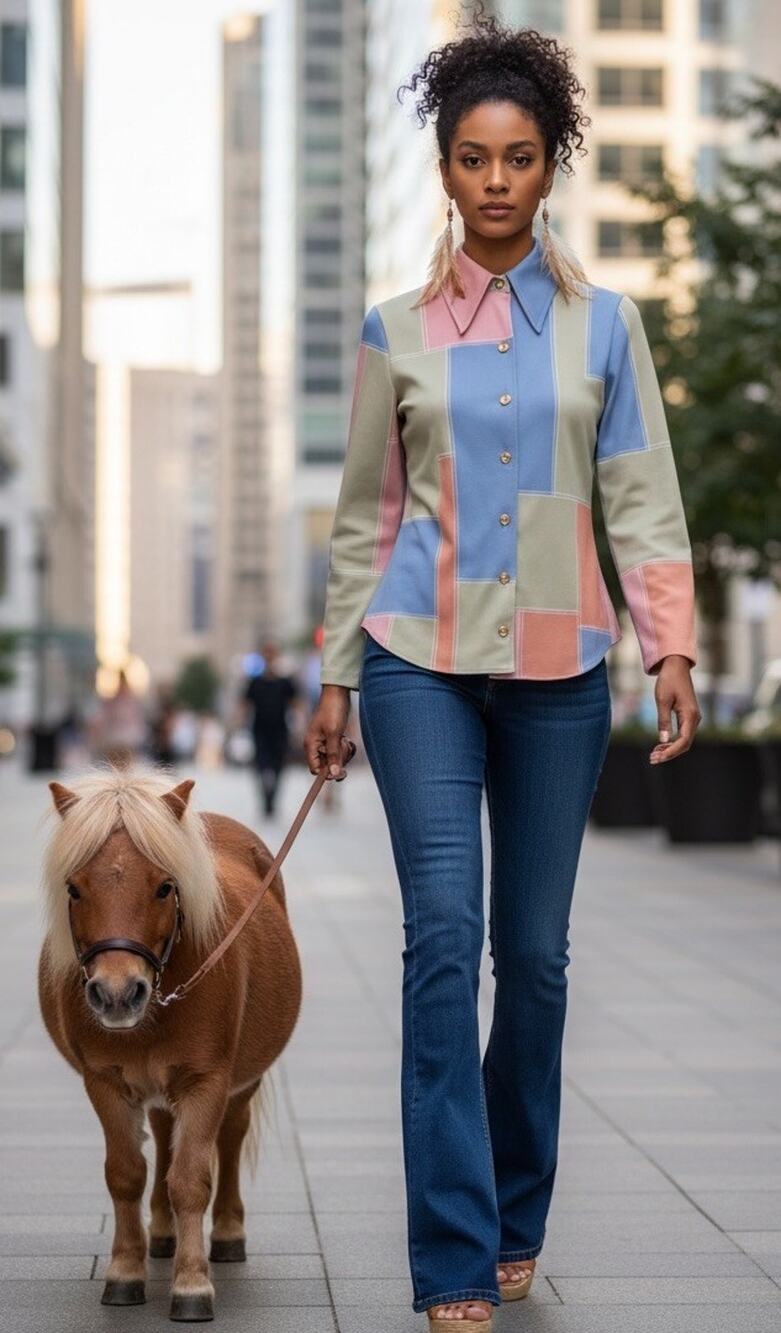 Vintage 70s Mod Pastel Colorblock Polyester Button Down | Daggar Collar | Disco